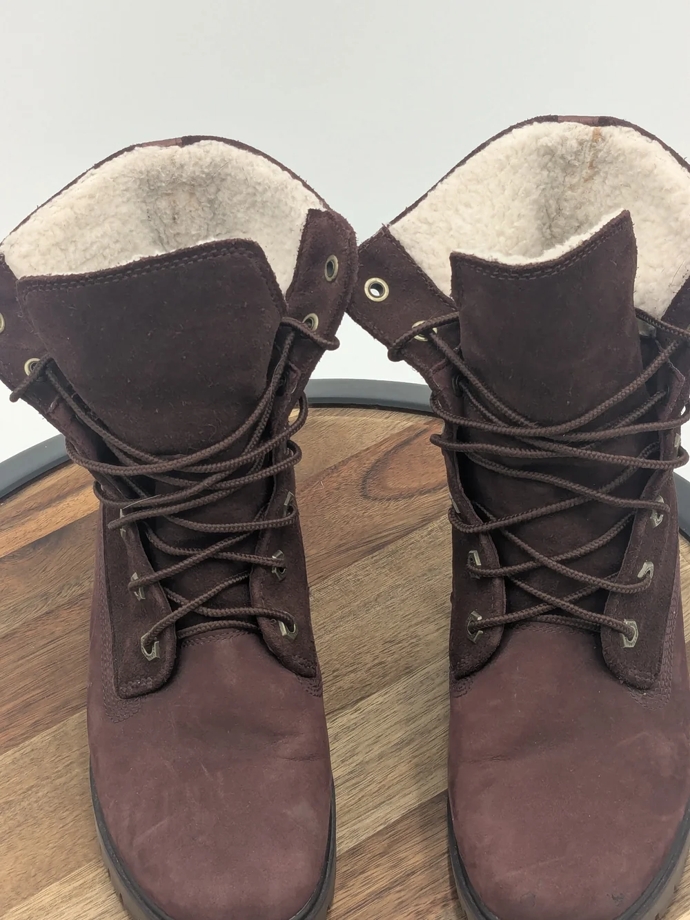 Timberland A1SGJ Women's Size 6 BurgundyNubuck Sherpa Lined Lace Up Winter Boots